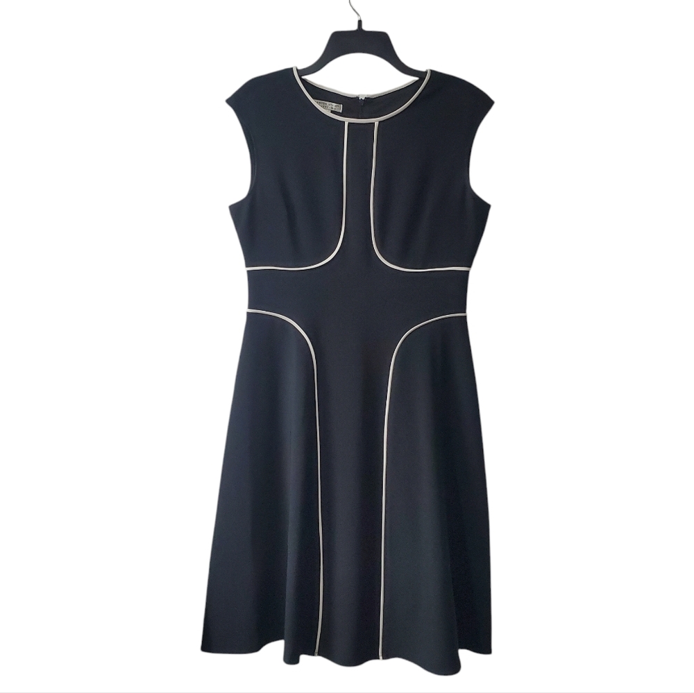London Style Black Midi Dress with Cream Piping